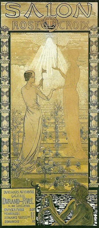 Poster van de eerste Rozenkruisers expositie door Carlos Schwabe